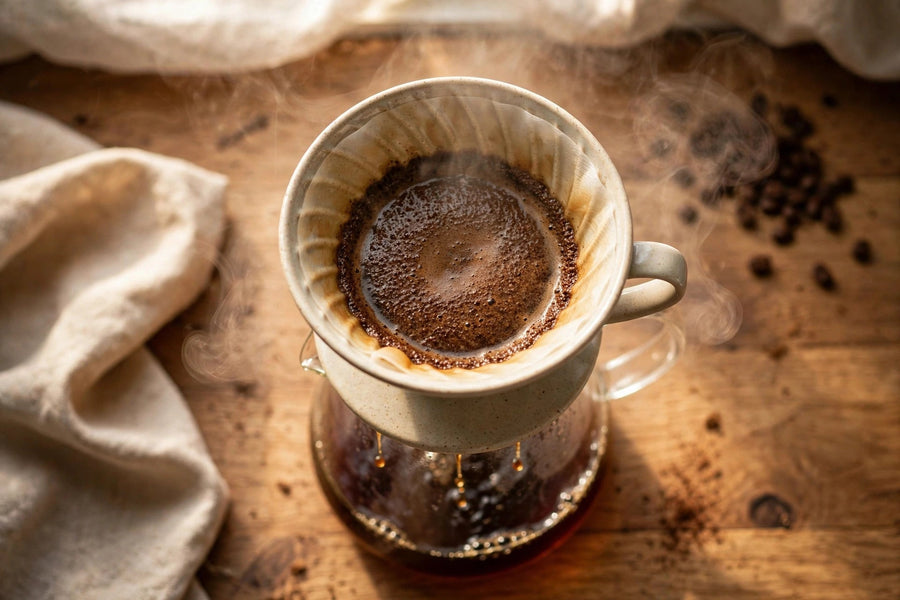 Pour-over coffee brewing in a V60-style dripper